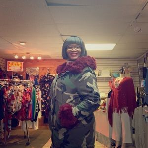 Army Coat with Red Fur inside entire cost.